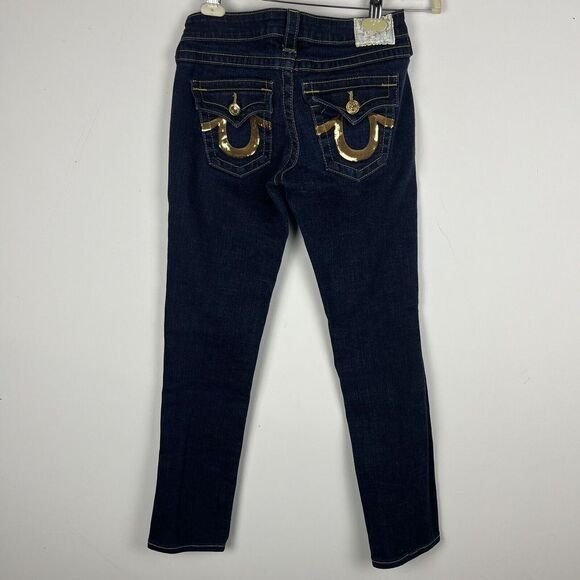 True Religion Joey Dark Wash Skinny Jeans Gold Sequin Pockets Size 26 In…​​​ - Picture 6 of 9
